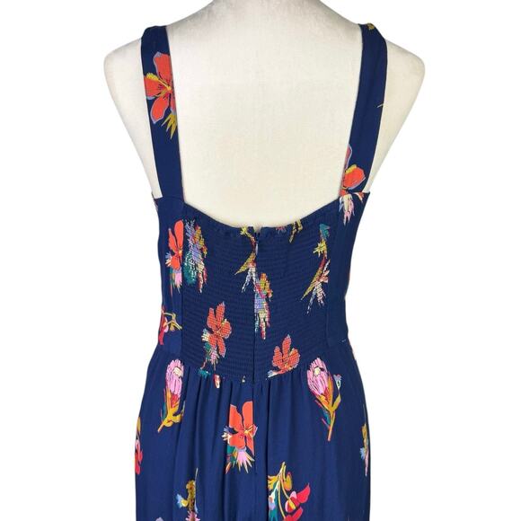 Madewell Plumeria Cutout Navy Bird of Paradise Print Sleeveless Smocked Jumpsuit - Picture 5 of 11
